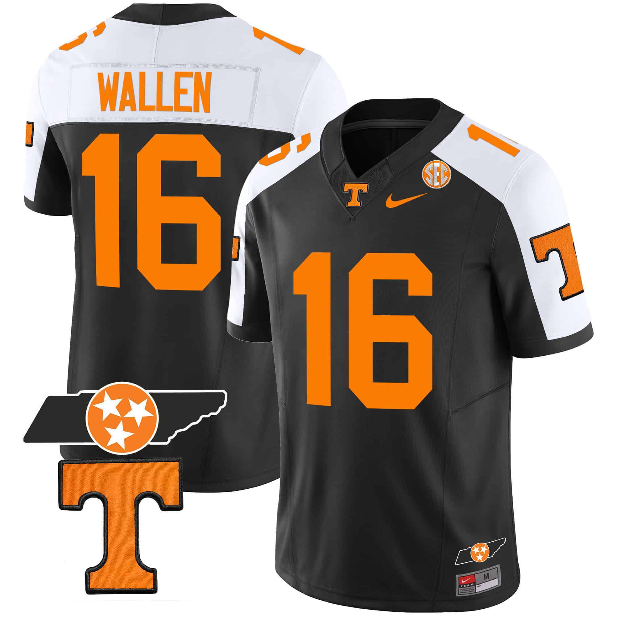 Men Tennessee Volunteers #16 Wallen Black 2024 Nike Checkerboard & Alternate NCAA Jersey->ncaa teams->NCAA Jersey